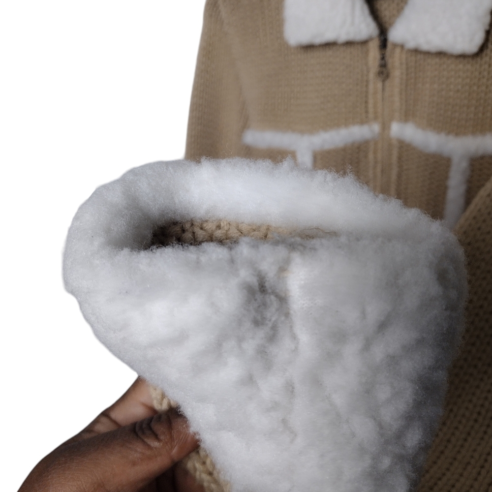 Tilt Vintage Y2K Beige Knit Jacket with White Sherpa Trim Soft Girl/Coquette - Picture 6 of 8